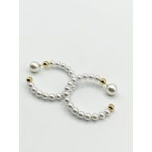SVNX Womens Faux Pearl Hoop Earrings – Cream Brass (archived) – One Size