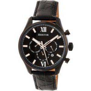 Heritor Automatic Mens Benedict Leather-Band Watch w/ Day/Date – Black Stainless Steel – One Size