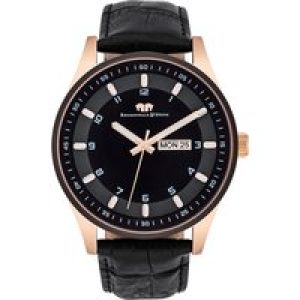 Rhodenwald & Söhne Mens Male Quartz Rose Gold Authentic Leather-based Black Watch Stainless Metal – One Dimension