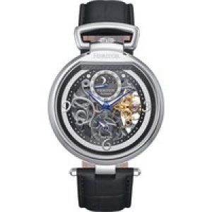 Heritor Automated Mens Lincoln Leather-based-Band Skeleton Watch with Moon Segment – Black Stainless Metal – One Measurement