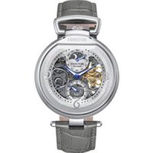 Heritor Automatic Mens Lincoln Leather-Band Skeleton Watch with Moon Phase – Grey Stainless Steel – One Size