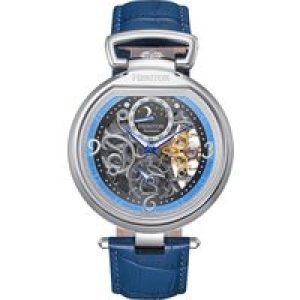 Heritor Computerized Mens Lincoln Leather-based-Band Skeleton Watch with Moon Segment – Blue Stainless Metal – One Measurement