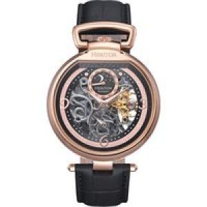 Heritor Automatic Mens Lincoln Leather-Band Skeleton Watch with Moon Phase – Rose Gold Stainless Steel – One Size