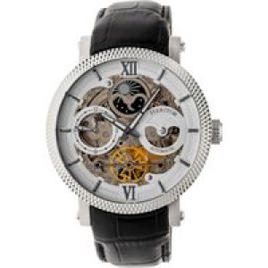 Heritor Automated Mens Aries Skeleton Leather-based-Band Watch – Black/White Stainless Metal – One Dimension