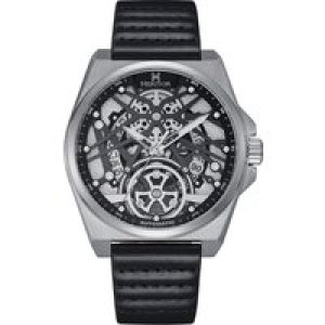 Heritor Automatic Mens Romero Leather-Band Watch – Black & Silver Stainless Steel – One Size