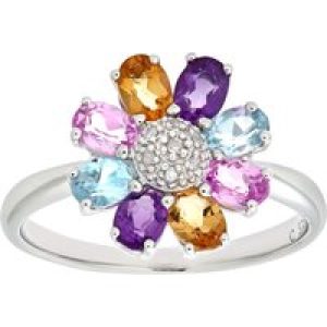 Diamant L’Eternel Womens 9ct White Gold Ladies Diamond and Citrine and Amethyst and Blue Topaz and Pink Ring – Size H