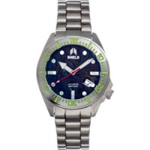 Shield Mens Atlantic Abalone Bracelet Watch w/Date – Black Stainless Steel – One Size