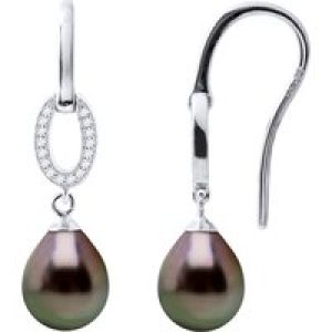 Diadema Womens – Earrings  Real Tahitian Pearls – Natural Silver – One Size