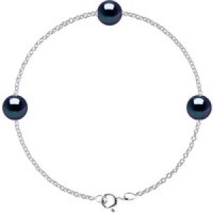 Diadema Womens – Bracelet – Silver and 3 Real Freshwater Pearls – Black Tahitian Style – One Size