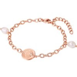 Valero Pearls Womens Bracelet chrome steel rose gold freshwater cultured pearl white preciosa – Measurement 20 cm