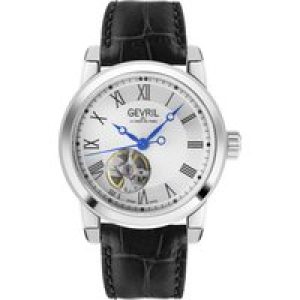 Gevril Mens Madison Swiss Computerized Stainless Metal Silver Dial Black Leather-based Watch – One Measurement