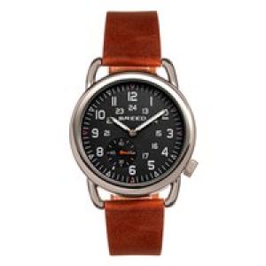 Breed Mens Regulator Leather-based-Band Watch w/2nd Sub-dial – Black/Brown Stainless Metal – One Measurement