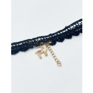 SVNX Womens Lace Choker With Reindeer Charm – Black – One Size