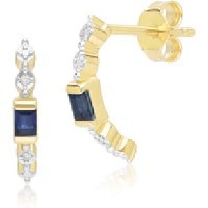 Vintage Baguette Sapphire & Diamond Part Eternity Hoop Earrings in 9ct Yellow Gold