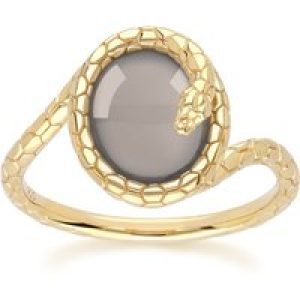 ECFEW™ Black Moonstone Winding Snake Ring In Gold Plated Sterling Silver