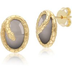 ECFEW™ Black Moonstone Winding Snake Stud Earrings In Gold Plated Sterling Silver