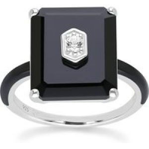 Grand Deco Black Onyx & Topaz Remark Ring In Sterling Silver