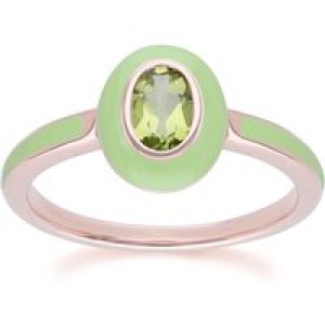 Siberian Waltz Inexperienced Teeth & Oval Peridot Ring in Rose Gold Plated Sterling Silver