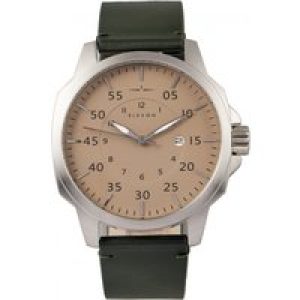 Elevon Mens Hughes Leather-Band Watch w/ Date – Green Stainless Steel – One Size