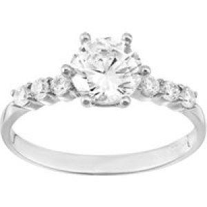 Diamant L’Eternel Womens 9 ct White Gold Engagement Ring with CZ Stones – Size K