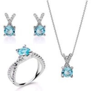 Orphelia ‘Maya’ WoMens 925 Sterling Silver Set: Necklace + Earrings + Ring – SET-7478/AQ – Size N