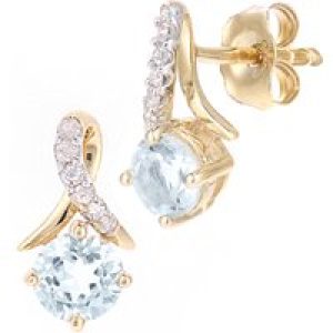 Diamant L’Eternel Womens 9ct Yellow Gold 0.65ct Blue Topaz and 0.05ct Diamond Earrings – One Size