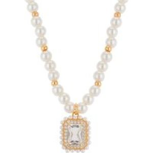 August Woods Gold Rectangle Crystal Beaded Necklace – Gold
