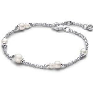 Pandora Handled Freshwater Cultured Pearl Station Chain Silver Bracelet – 18cm