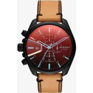Diesel Mens MS9 Chronograph Iridescent Dial Brown Leather Strap Watch DZ4471
