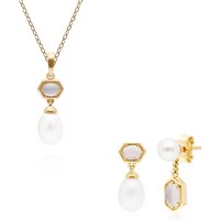 Fashionable Pearl & Moonstone Pendant & Earring Set in Gold Plated Silver - Image 2