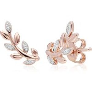 O Leaf Diamond Stud Earrings in 9ct Rose Gold