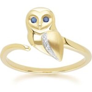 Gardenia Sapphire and White Sapphire Owl Ring in 9ct Yellow Gold