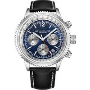 Stührling Mens Monaco 4015 44mm Chronograph – Silver Leather – One Size