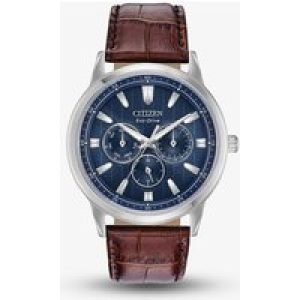 Citizen Mens Corso Stainless Steel Blue Day Date Dial Brown Leather Strap Watch BU2070-12L