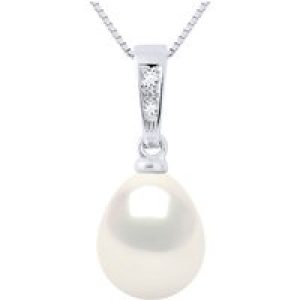 Ateliers Saint Germain Womens Pendant Jewellery Diamonds 0,01 Cts – Real Cultured Freshwater Pearl Pear 8-9 mm – White White Gold – One Size