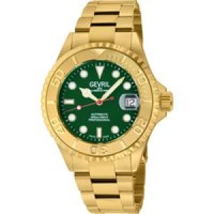 Gevril Mens Wall Street 4758B Swiss Automatic Sellita SW200 Green Dial Watch – Gold – One Size
