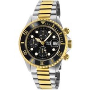 Gevril Mens 4152A Wall Street Chronograph Swiss Automatic ETA Valjoux 7750 Black Dial Watch – Silver & Gold Stainless Steel (archived) – One Size