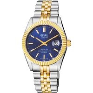 Gevril Mens Computerized West Village Swiss Sellita SW200 Blue Sunray Dial IPYG Stainless Metal Bracelet – Gold – One Measurement