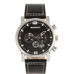 Breed Mens Ryker Chronograph Leather-Band Watch w/Date – Black Stainless Steel – One Size