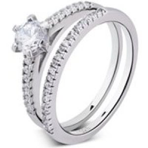 Argento Silver Double Band Solitaire Ring – 54