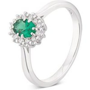 Argento Silver Emerald Oval Halo Ring – Ring Measurement 52 925 Silver