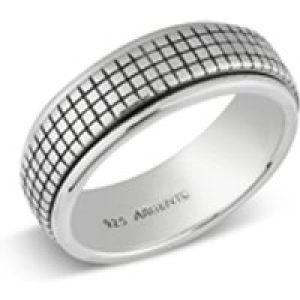 Argento Silver Mens Textured Spinner Ring – Ring Measurement 64 Silver