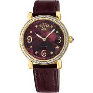 Gv2 Womens Ravenna 12614 Dark Brown MOP Dial Swiss Quartz Watch – Maroon Leather – One Size