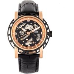 Reign Mens Stavros Automatic Skeleton Leather-Band Watch – Rose Gold Stainless Steel – One Size