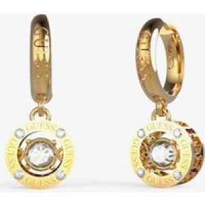 Guess Solitaire Gold-Tone Crystal Hoop Dropper Earrings UBE01463YG