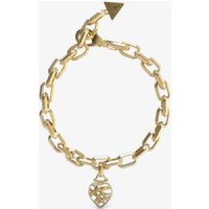 Guess Gold Tone Crystal Heart Cage Charm Bracelet UBB03094YGL