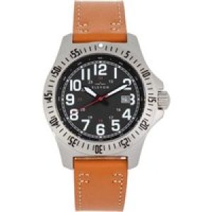 Elevon Mens Aviator Leather-Band Watch w/Date – Camel Stainless Steel – One Size