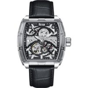 Reign Mens Olympia Automatic Semi-Skeleton Leather-Band Watch – Black & Silver Stainless Steel – One Size