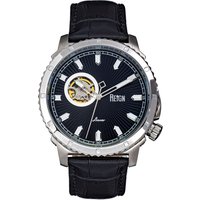 Reign Mens Bauer Automatic Semi-SkeletonLeather-Band Watch - Black & Silver Stainless Steel - One Size - Image 2