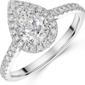 Platinum Lab Grown 1.00ct pear Diamond Halo and Shoulders 1.25tw